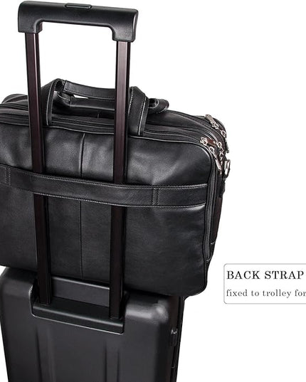 Augus Business Travel Briefcase Genuine Leather Duffel Bags for Men Laptop Bag fits 15.6 inches Laptop