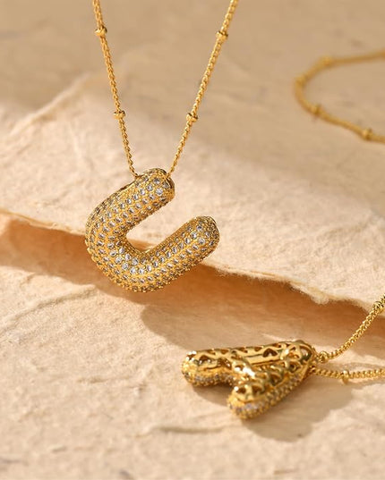 LUCA SMITH Initial Necklaces for Women, Dainty Balloon Bubble Letter, Name Letter Alphabet Pendant Layered Choker Chain Jewelry Gift