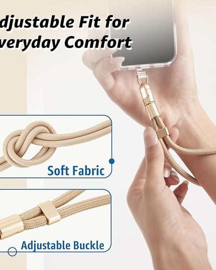 Phone Wrist Strap for iPhone & Samsung – 6mm Lanyard with 2 Non-Adhesive Tether Tabs | Secure Hand Strap for Men & Women (Case Required, for Smartphones) – Camel Beige