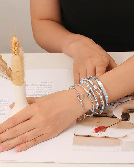 18 K Gold Plated Love Bangle Bracelet Stack Cuff Jewelry for Women Jewelry Set for Women Gift with Box