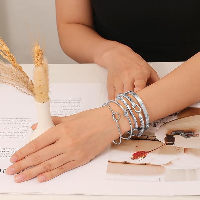 18 K Gold Plated Love Bangle Bracelet Stack Cuff Jewelry for Women Jewelry Set for Women Gift with Box