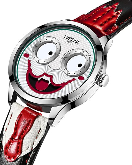 NIBOSI Watches for Men Analog Quartz Clown Dial Wrist Watches Unique Weird Fashion Cool Watch Waterproof Leather Strap Men's Watches