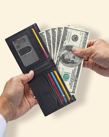 Oak Leathers Slim Leather Wallet for Men - RFID Wallets Credit Card Holder Ultra Thin Gift for Mens, Front Pocket Minimalist Design