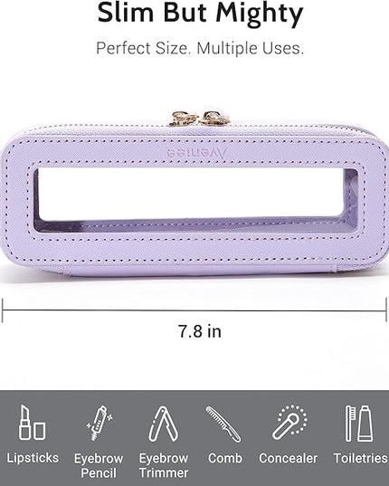 Aveniee Clear Makeup Brush Bag, Slim Brush Holder Cosmetic Case, Small Travel Toiletry Bag for Women, Thin Make up Bags with Dual Zipper, Cute Travel Essentials Srorage Bag.Lilac