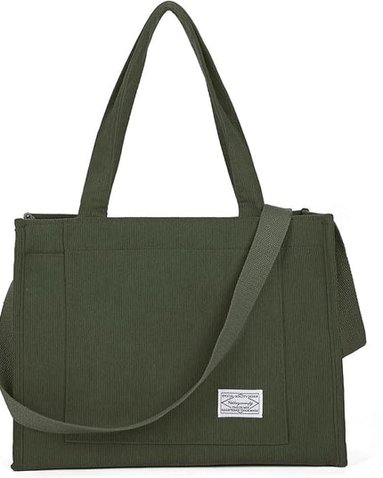 Valleycomfy Corduroy Tote Bag for Women Travel Crossbody Bag Purse Women Shoulder Bags Work Handbags Everyday Hobo Bag