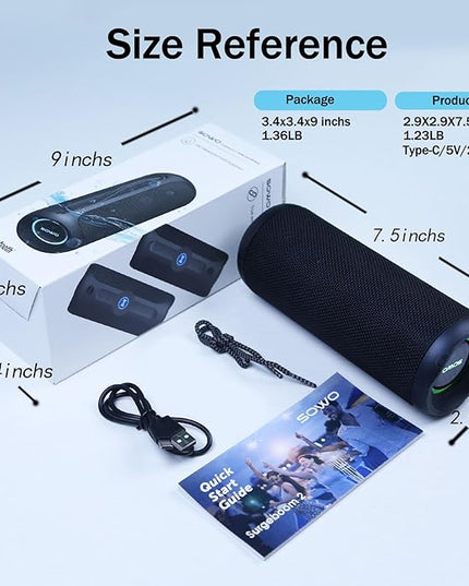Wireless Portable Speaker,IPX7 Waterproof Bluetooth Speaker, 25W Loud Stereo Sound, Bassboom Technology, TWS Pairing, Built-in Mic, 16H Playtime with Lights for Home Outdoor - Black