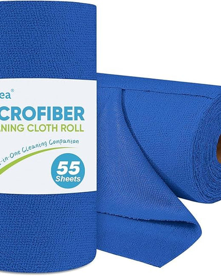 AIDEA Microfiber Cleaning Cloth Roll, Shop Towels 55 Sheets Washable, Microfiber Towels for Cars, Shop Rags Reusable Paper Towel for Automotive, House, Kitchen, Cleaning Supplies 11×9", Dark Blue