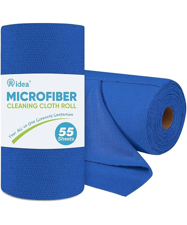 AIDEA Microfiber Cleaning Cloth Roll, Shop Towels 55 Sheets Washable, Microfiber Towels for Cars, Shop Rags Reusable Paper Towel for Automotive, House, Kitchen, Cleaning Supplies 11×9", Dark Blue