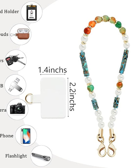 Marble Beaded Phone Wrist Strap,Detachable Phone Bracelet Strap with Tether Tab,Hands-Free Wristlet Strap (Light Green Peacock Agate)