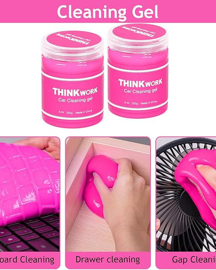THINKWORK Pink Car Duster Interior Kit, Perfect Car Detailing Brush Kit for Cleaning Windows,Windshield,Dashboard and Air Vents Suitable for All Cars