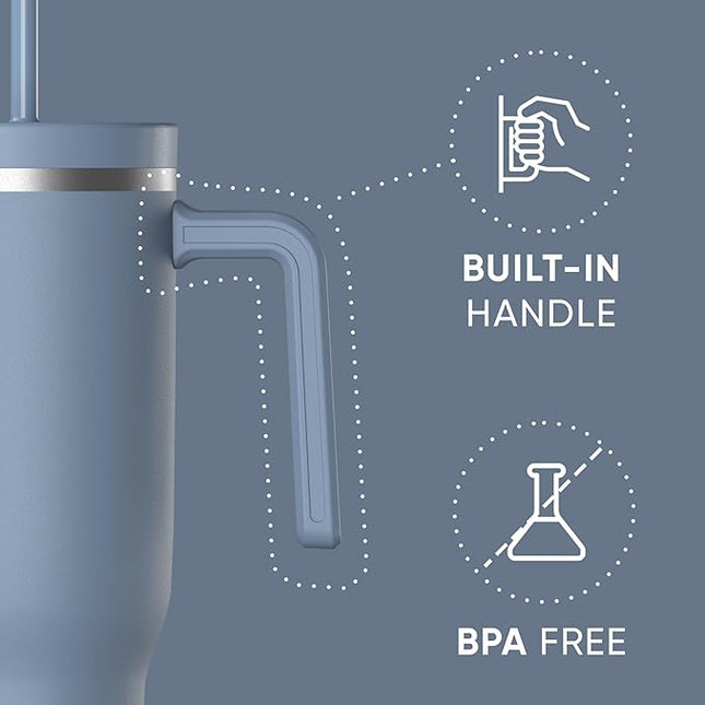 Hydrapeak Voyager 40 Oz Stainless Steel Tumbler with Handle, Insulated Water Bottle With Straw & Lid, Cupholder Friendly Reusable Travel Mug (Modern Blue)
