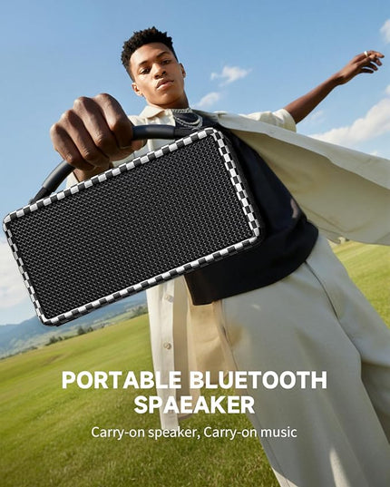 DINDIN Portable Bluetooth Speaker: 80W (Peak), 20H Playtime, Loud Wireless Wood Speakers with Bass, AUX and USB Input, Subwoofer, TWS Pairing, Vintage Speaker for Outdoor, Home, Office (White+Black)