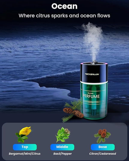 Car Air Freshener, Car Diffuser with RGB Ambient Light & Starry Ceiling, 4 Smart Scent Modes, 120-Day Runtime, Auto On/Off,USB-C Rechargeable, Ocean-Inspired Fragrance, 120ML