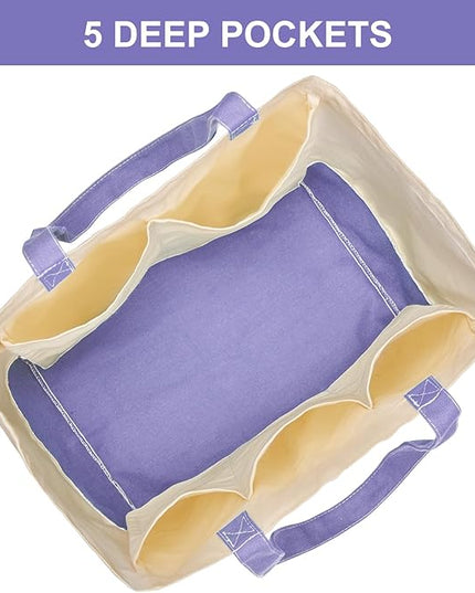 Reusable Grocery Bags Heavy Duty, 8.3 gal Foldable Large Canvas Tote Bag with Handles, Holds 60 lbs Canvas Shopping Bags, 1 Pack（Off White+Light purple）