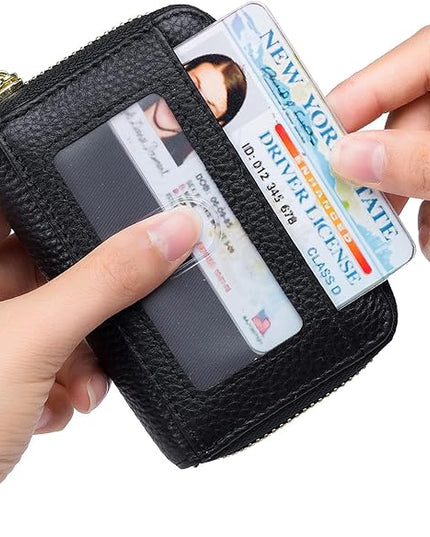 imeetu RFID Credit Card Holder, Small Leather Zipper Card Case Wallet for Women