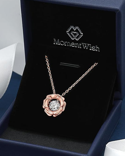 MomentWish Necklace for Women, Sparkling Gift for Her, 1Carat Moissanite Heart Pendent for Her, 925 Sterling Silver Dance Necklace for Anniversary Christmas Valentines