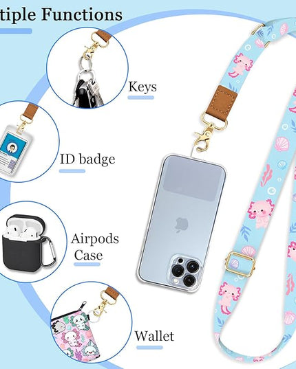 Cell Phone Lanyard Crossbody with Wrist Strap, Cute Axolotls Lanyards for around the Neck Wristlet Adjustable Strap for Keys Case ID Badges Phone Accessories
