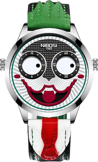 NIBOSI Watches for Men Analog Quartz Clown Dial Wrist Watches Unique Weird Fashion Cool Watch Waterproof Leather Strap Men's Watches