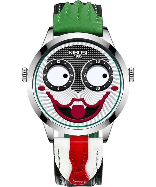 NIBOSI Watches for Men Analog Quartz Clown Dial Wrist Watches Unique Weird Fashion Cool Watch Waterproof Leather Strap Men's Watches