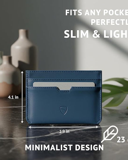 Vaultskin MOORGATE Slim Card Holder - Minimalist Leather Wallet, RFID Blocking Sleeve, Fits Front Pocket, for Men and Women