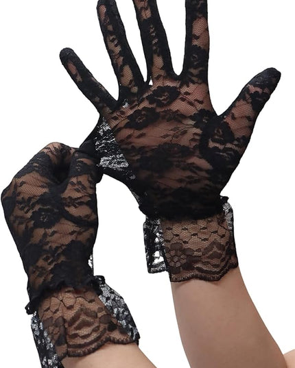 ATHX Women's Lace Floral Opera Tea Party Gloves 80s Wrist Length Bridal Wedding Prom Gloves Costume Accessories