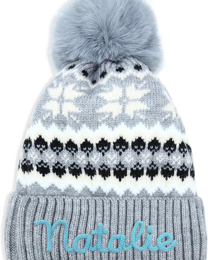 Personalized Beanie for Women Custom Knit with Name, Winter Hat with Pom Pom, Soft Lined Warm Hat, Birthday Gift