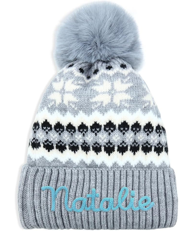 Personalized Beanie for Women Custom Knit with Name, Winter Hat with Pom Pom, Soft Lined Warm Hat, Birthday Gift