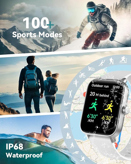 Smart Watches for Women/Men, Smart Watch for Android Phones and iPhone Compatible, Alexa Built-in, 1.8" Fitness Watches for Women, IP68 Waterproof /Bluetooth Call, Heart Rate/Sleep Monitor, White