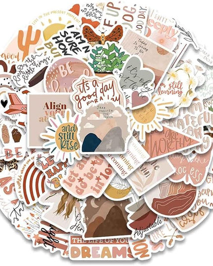 Vintage Inspirational Stickers 50Pcs, Boho Motivational Aesthetic Stickers for Women Adults Kids Teen Teachers, Retro Vinyl Waterproof Positive Decals for Laptop Water Bottles Phone Scrapbook Journal