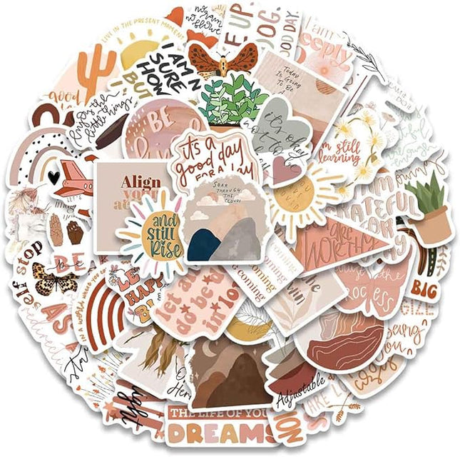 Vintage Inspirational Stickers 50Pcs, Boho Motivational Aesthetic Stickers for Women Adults Kids Teen Teachers, Retro Vinyl Waterproof Positive Decals for Laptop Water Bottles Phone Scrapbook Journal