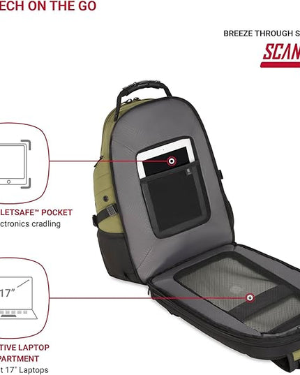 SwissGear 1900 Scansmart TSA 17 Laptop Backpack, Olive Branch, 19-Inch