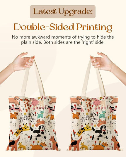Aesthetic Tote Bag for Girls - with Magnetic Buckle and Zipper Inner Pocket for Women Lady Canvas Cotton Tote Bag
