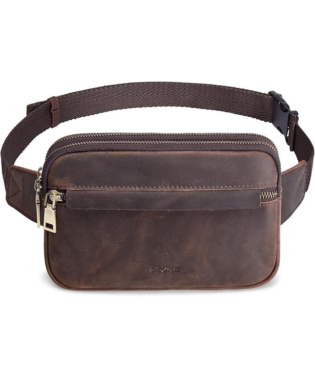 S-ZONE Fanny Packs for Women Genuine Leather RFID Blocking Crossbody Bags Purses Sling Waist Chest Bag Gifts Travel Running Adjustable Strap Men