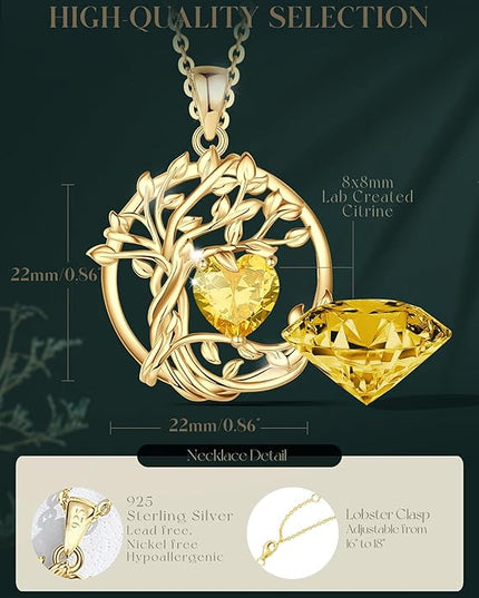 FANCIME Tree of life Birthstone necklace Sterling Silver Pendant Birthstone Necklace Gemstone Anniversary Birthday Jewelry Christmas Gifts for Mom Her Wife