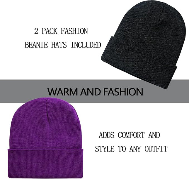 ZOORON 1&2 Pack Beanie for Men Women Slouchy Beanie Hats Winter Knit Caps Soft Ski Hat Unisex