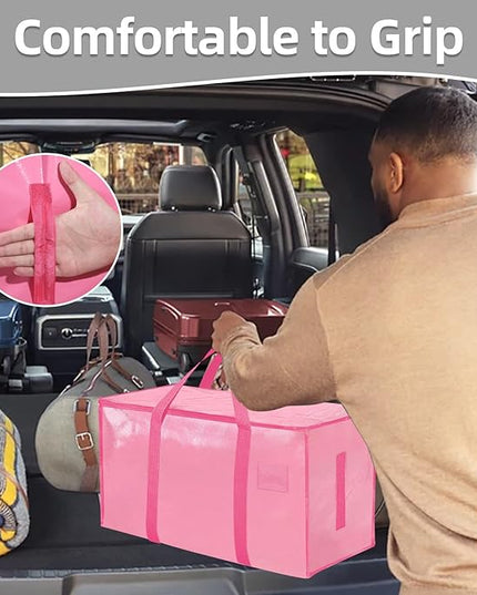6 Pack-Extra Large Heavy Duty Moving Bags - Waterproof Storage Totes with Handles & Zippers, Foldable for College Dorm, Storage (Pink)