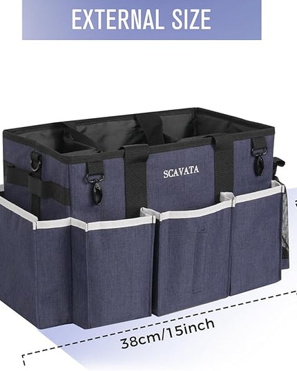 Wearable Caddy Bag, Cleaning Supplies Organizer With Handle & Shoulder Straps for Housekeepers, Under Sink & Car Tool Organizers With 4 Foldable Divider (NavyBlue)