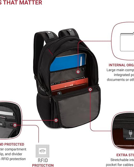 SwissGear 1900 Scansmart Mini/Slim Version, Fits Most 13 Inch Laptops and Tablets, TSA Friendly Backpack, Black