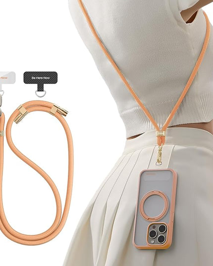TORRAS Phone Lanyard Crossbody with 2 Phone Tabs, Adjustable Anti Theft Strap for All Cellphone, Premium Metal Buckles, Skin-Friendly, Universal Cellphone Neck lanyard for Travel Essentials, Orange