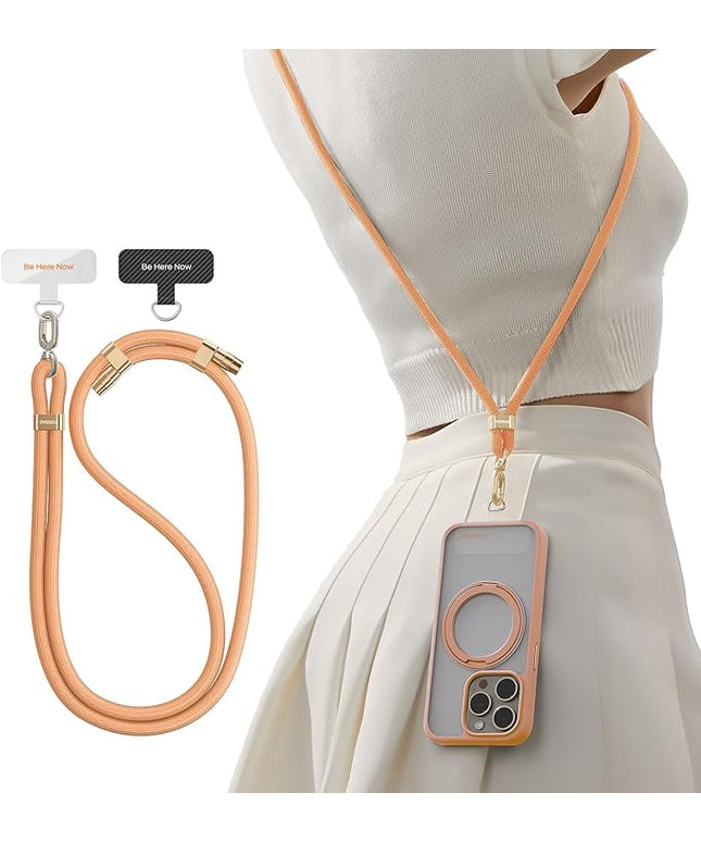 TORRAS Phone Lanyard Crossbody with 2 Phone Tabs, Adjustable Anti Theft Strap for All Cellphone, Premium Metal Buckles, Skin-Friendly, Universal Cellphone Neck lanyard for Travel Essentials, Orange