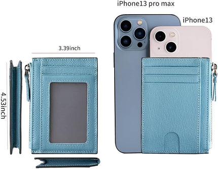 ilovever Slim Wallet for Women Small Leather RFID Blocking Credit Card Holder Minimalist Front Pocket Wallet with Coin Purses & Pouches,Blue