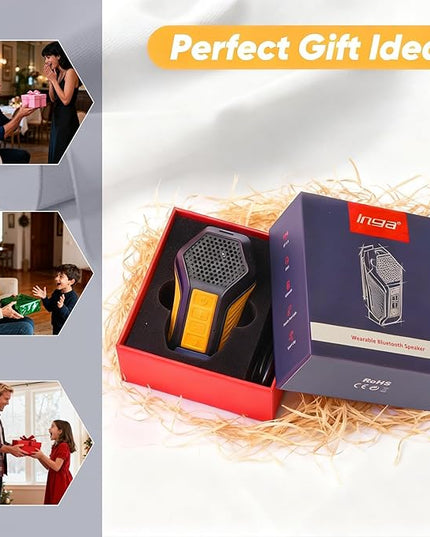 INGA Wearable Bluetooth Speaker, Mini Clip-on Portable Speaker with Light & Warning Lamp, Built-in Mic, Hands-Free Calling, for Work, Cycling, Golf & Outdoor Use (Yellow)