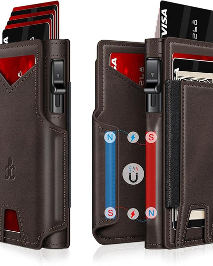 Wallet for Men Wallet with Slim Pop Up Card Holder 9-13 Cards, Bifold Minimalist Smart Wallet RFID Blocking Credit Card Holder with ID Window & Stretchable Cash Slot Compact Metal Aluminum Card Case