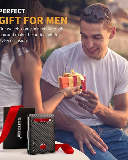 RUNBOX Slim Money Clip Wallets for Men RFID Blocking 11 Card Holder Minimalist Small Leather Bifold Men's Front Pocket Wallet Gift Box