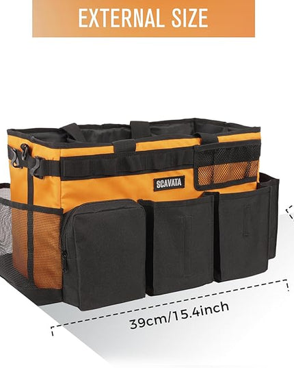 Wearable Cleaning Caddy Bag, Cleaning Caddy Supplies Organizer with Handle & Shoulder Straps for Housekeepers, Under Sink & Car Cleaning Tool Organizers with 4 Foldable Divider (Orange)