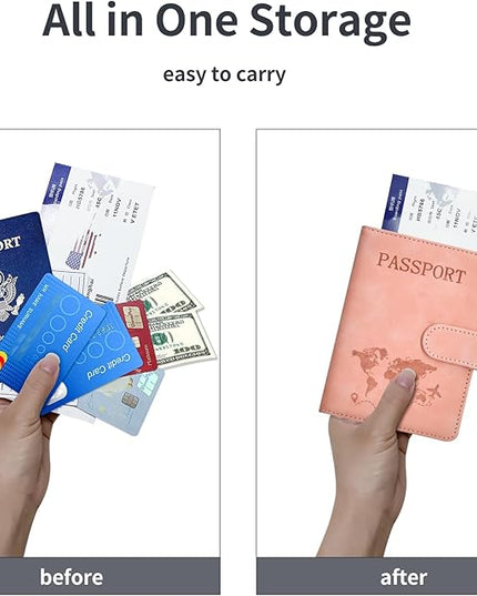 Passport Holder, Passport Cover with Credit Card Slot and Boarding Pass Slot Combo, Passport Wallet Case Book Travel Must Have, RFID Blocking Leather Travel Accessories, Pink