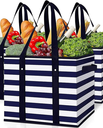 WISELIFE 3 Pack Reusable Grocery Bags Large Water Resistant Grocery Collapsible Heavy Duty Tote Bags for Shopping Picnic