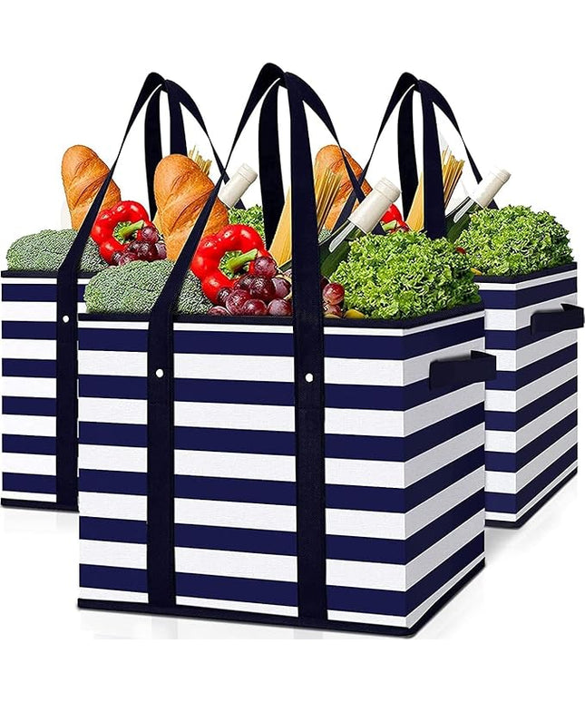 WISELIFE 3 Pack Reusable Grocery Bags Large Water Resistant Grocery Collapsible Heavy Duty Tote Bags for Shopping Picnic