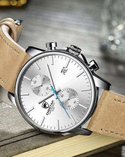 GOLDEN HOUR Mens Watch Fashion Sleek Minimalist Quartz Analog Mesh Stainless Steel Waterproof Chronograph Watches for Men with Auto Date