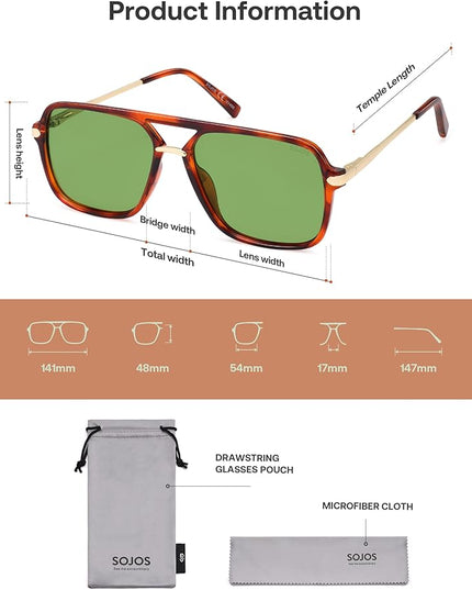 SOJOS Sunglasses for Women & Men, Square, Retro, Polarized Lens, Trendy Aviator, 90s Shades